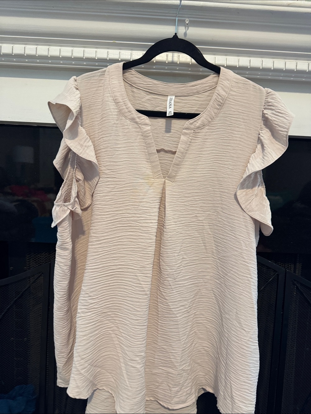 Zenana Outfitters Light Beige Ruffle Sleeve Blouse